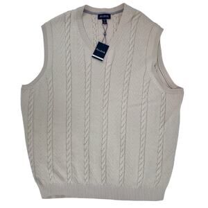 Jos A Bank Men’s Sweater Vest Size 3X Beige Cotton Traditional Fit Fisherman NWT